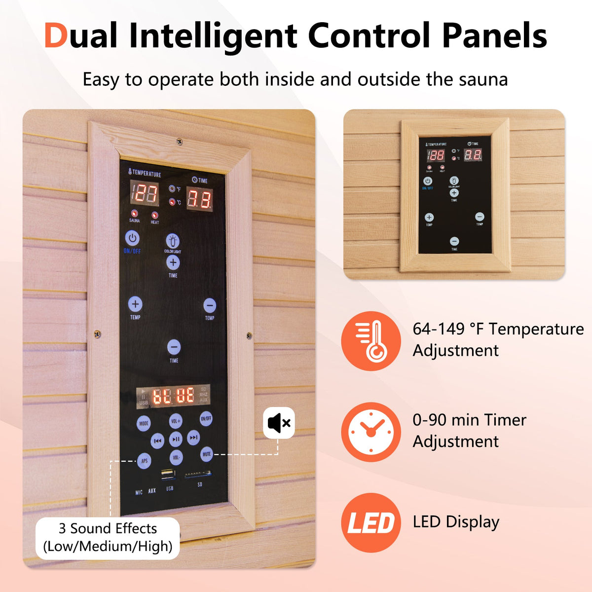 DirectDeals 2-Person Far Infrared Wooden Sauna with Red Light Therapy