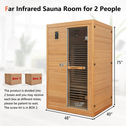 DirectDeals 2-Person Far Infrared Wooden Sauna with Red Light Therapy