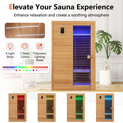 DirectDeals 2-Person Far Infrared Wooden Sauna with Red Light Therapy