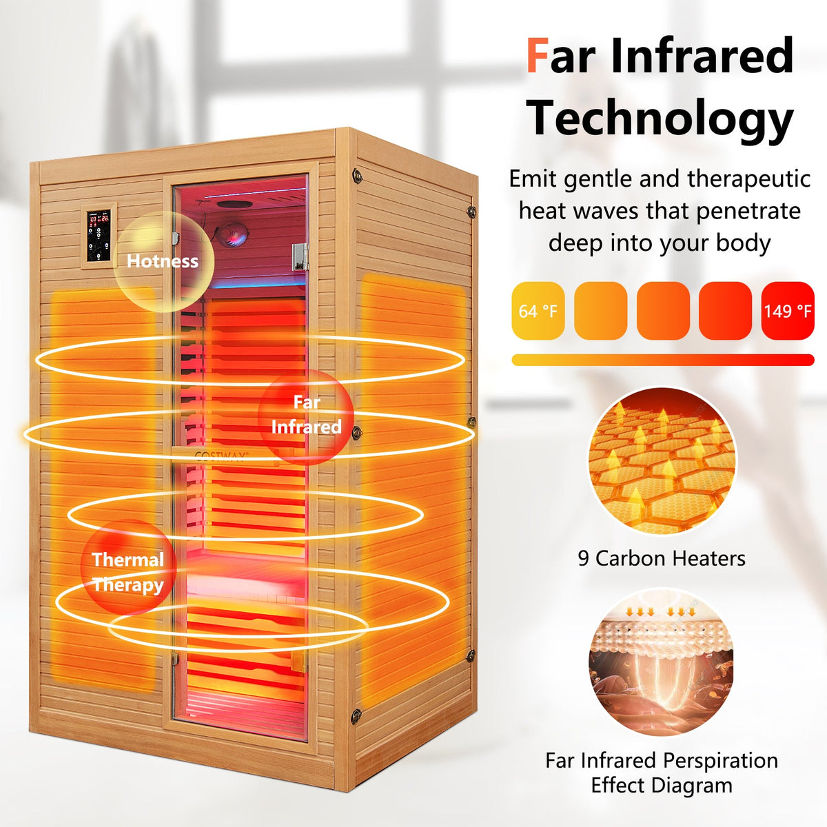 DirectDeals 2-Person Far Infrared Wooden Sauna with Red Light Therapy
