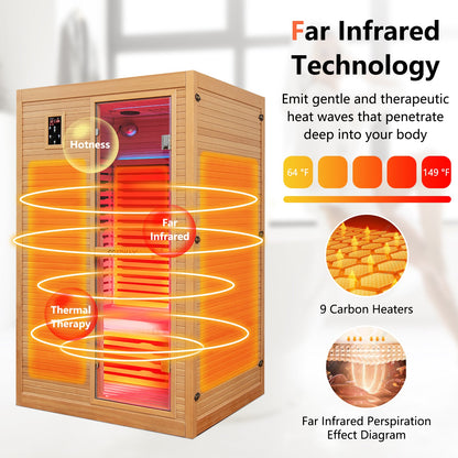 DirectDeals 2-Person Far Infrared Wooden Sauna with Red Light Therapy