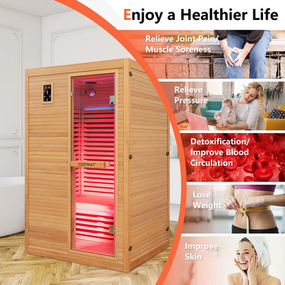 DirectDeals 2-Person Far Infrared Wooden Sauna with Red Light Therapy