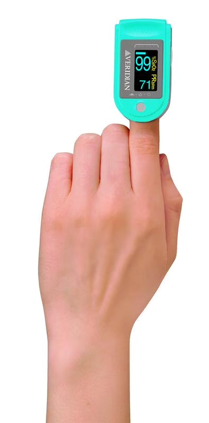 Deluxe pulse oximeter with OLED display showing SpO2 and pulse rate