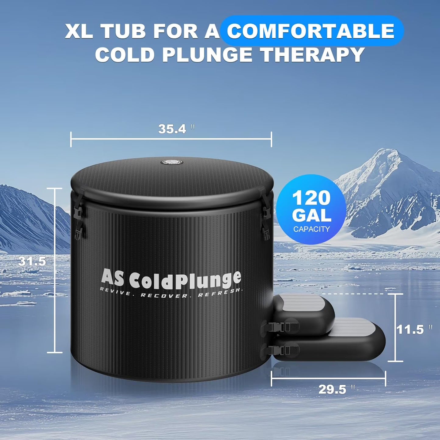 AS ColdPlunge XL Ice Bath Tub – 120 Gallon Portable Cold Plunge