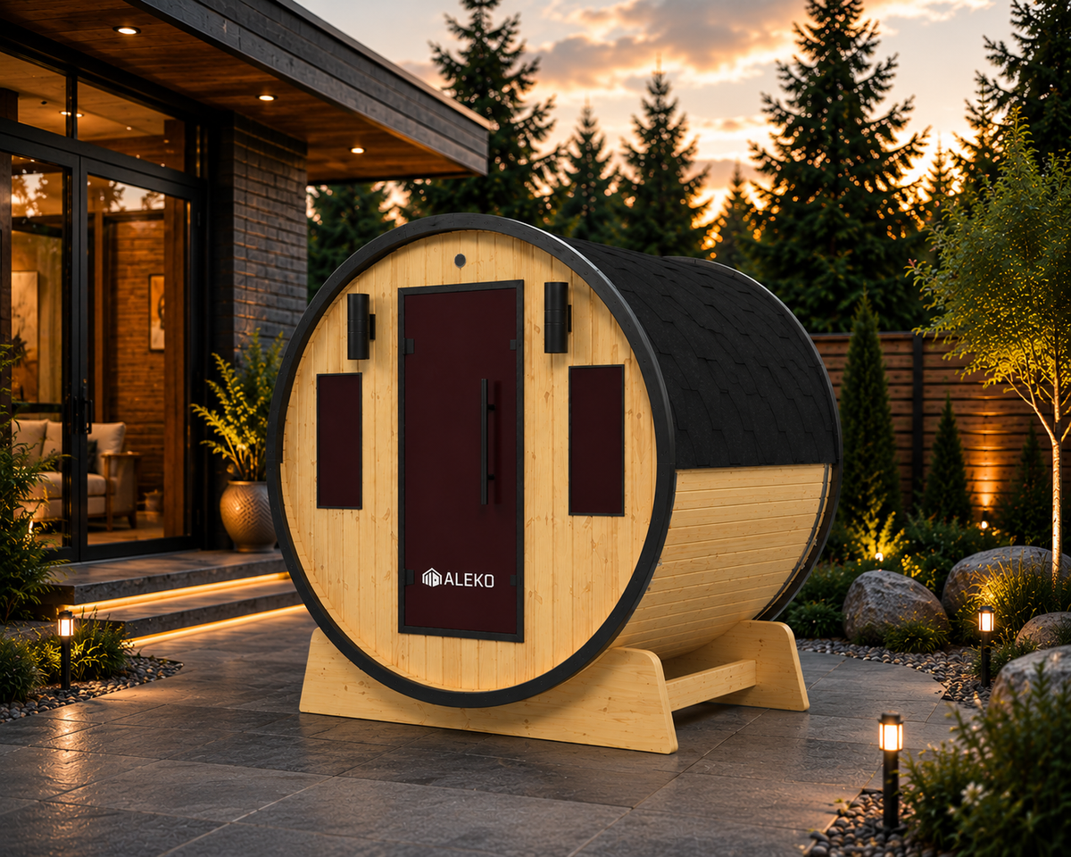 ALEKO 3-Person Outdoor Barrel Sauna – Finland Pine Wet/Dry Sauna with Harvia Heater