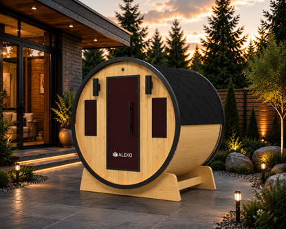ALEKO 3-Person Outdoor Barrel Sauna – Finland Pine Wet/Dry Sauna with Harvia Heater
