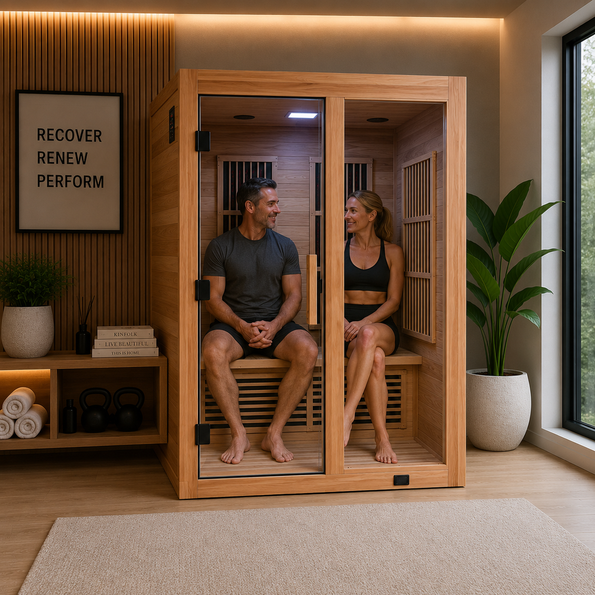 Rylan 2-Person Indoor Cedar Infrared Sauna with Red Light Therapy & Chromotherapy